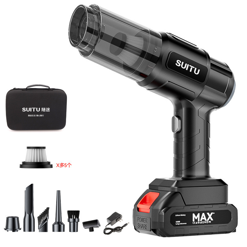 Suction, Qìchē Tozsoranlar - black-5-battery-vacuum-cleaner-small-floor-brush-5-replacement-filters-eva-storage-bag