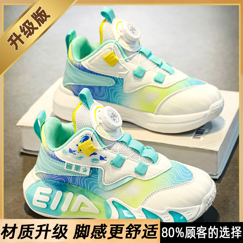 Zapatos para niños, modelos de verano y otoño 2025 nuevos zapatos de baloncesto para niños, zapatos deportivos de suela blanda para niños grandes con hebilla giratoria para niños