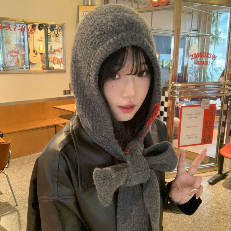 韩系氛围感巴拉克拉法帽女秋冬季保暖防寒针织帽围脖一体毛线帽子|undefined