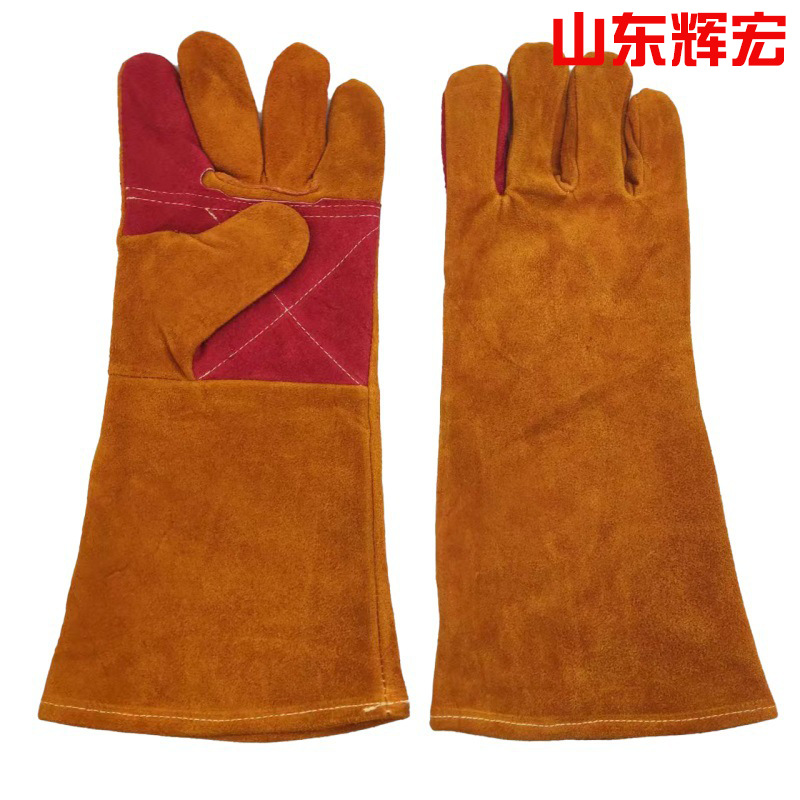 16英寸40厘米牛皮电焊手套手掌加托隔热耐磨防开线焊工劳保手套