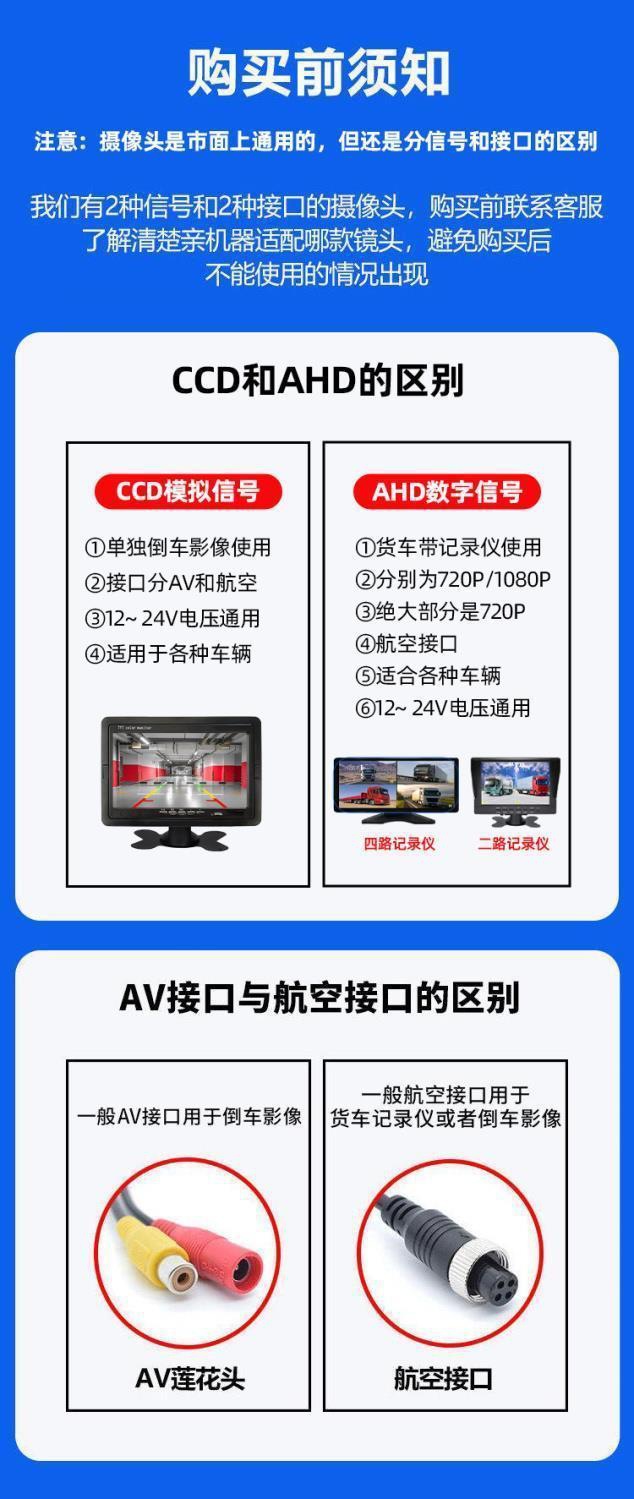 24V High-Definition Reversing Camera for Large Trucks, 12V Waterproof Camera for Cars and Buses, for Use Outside the Vehicle