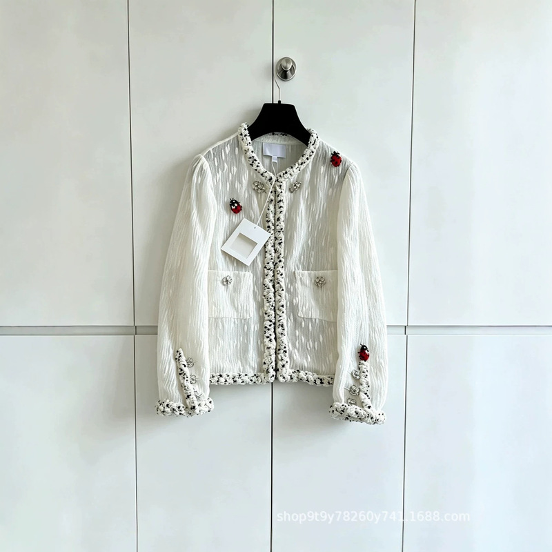 French-style white woolen lace-up cardigan for women, early autumn high-end chiffon women's shirt jacket French-style white woolen lace-up cardigan for women, early autumn high-end chiffon women's shirt jacket
