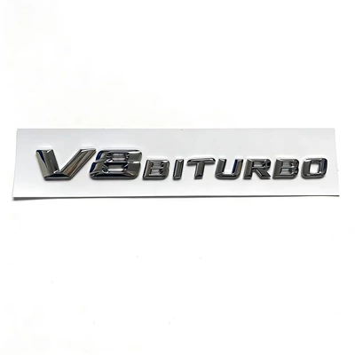 Car logo V8Biturbo Side Emblem C63 - v8-biturbo-bright-silver-one-convex-surface