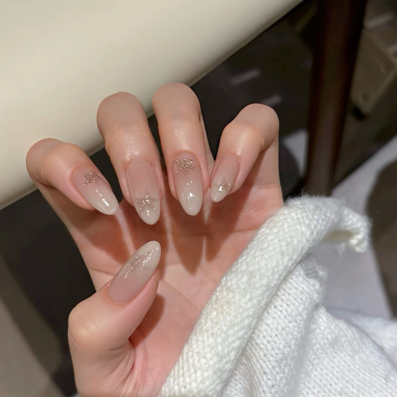 【Mercury Diary】Champagne Crushed Diamond Hand-Painted Five-Pointed Star Nude Color Pure Handmade Wearable Nails High-End Nail Art Pieces Wholesale 【Mercury Diary】Champagne Crushed Diamond Hand-Painted Five-Pointed Star Nude Color Pure Handmade Wearable Nails High-End Nail Art Pieces Wholesale