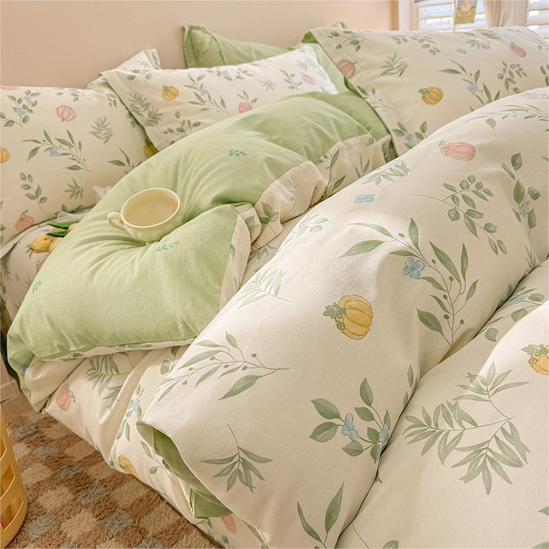 Algodón de cuatro piezas de ropa de cama de algodón 2025, nuevo edredón de flores frescas, sábanas de dormitorio de tres piezas de cuatro estaciones