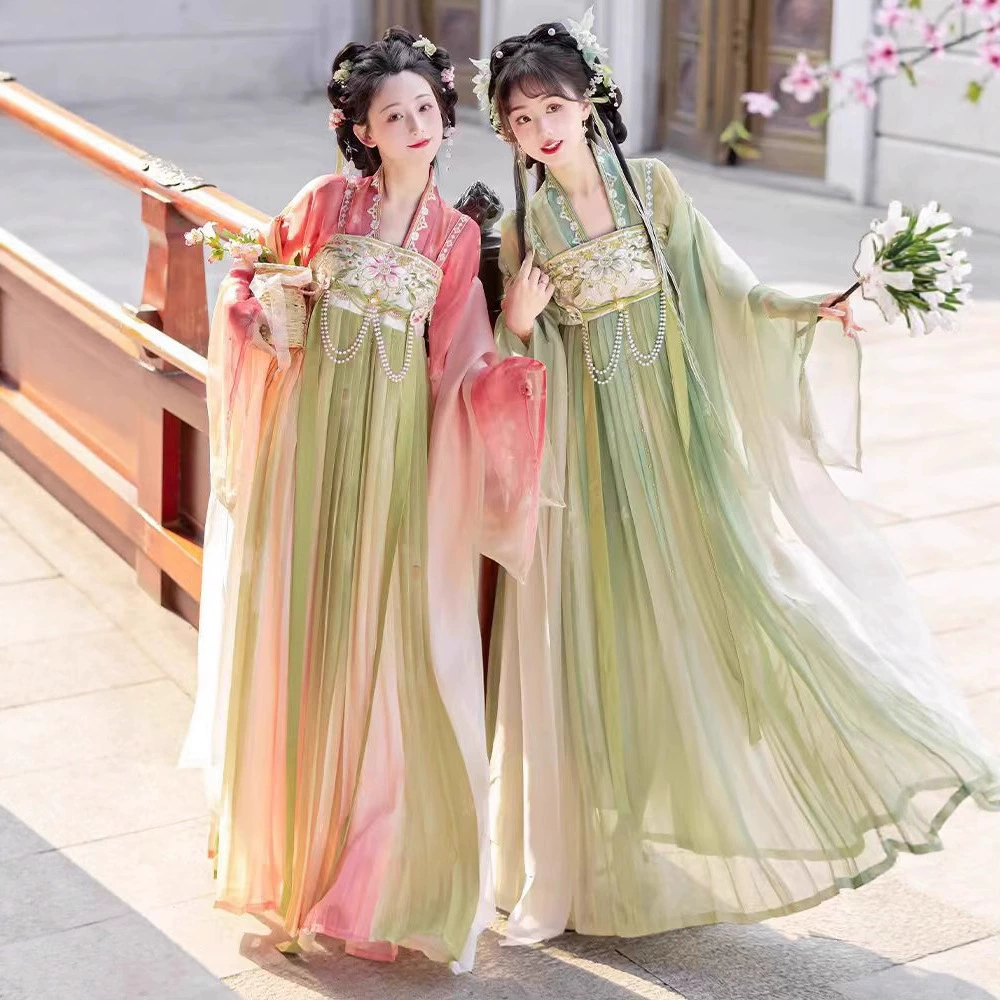 Весенне-летняя женская [весенняя] короткая рубашка в стиле Тан с вышивкой в ​​стиле Хань и элементами Хань и студенческая повседневная элегантная юбка длиной до груди.