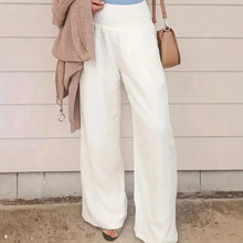 欧美简约打揽斜袋阔腿裤，春秋季休闲抽褶裤，女装