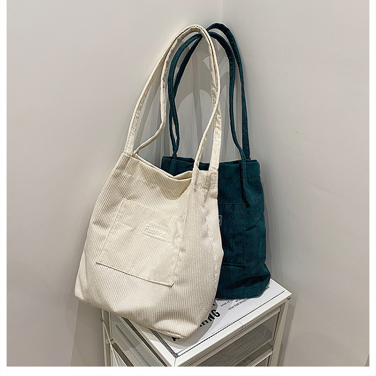 Japanese-style casual and artistic handbag, ins letter-embroidered canvas shopping bag, trendy and fashionable corduroy single-shoulder bag undefined