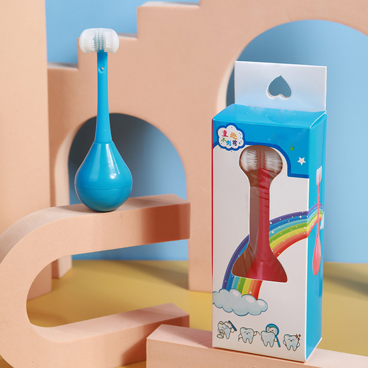 3D Tumbler-Shaped Three-Sided Children's Toothbrush, Silicone Toothbrush Suitable for 2-12 Year Olds, Toothbrush for Cleaning and Protecting Teeth, Cross-Border
