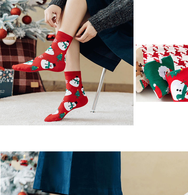 80g Weight Socks Classification Nylon, Cotton Fabric Type Christmas Christmas Women's Cartoon Nylon Cotton Jacquard Crew Socks A Pair