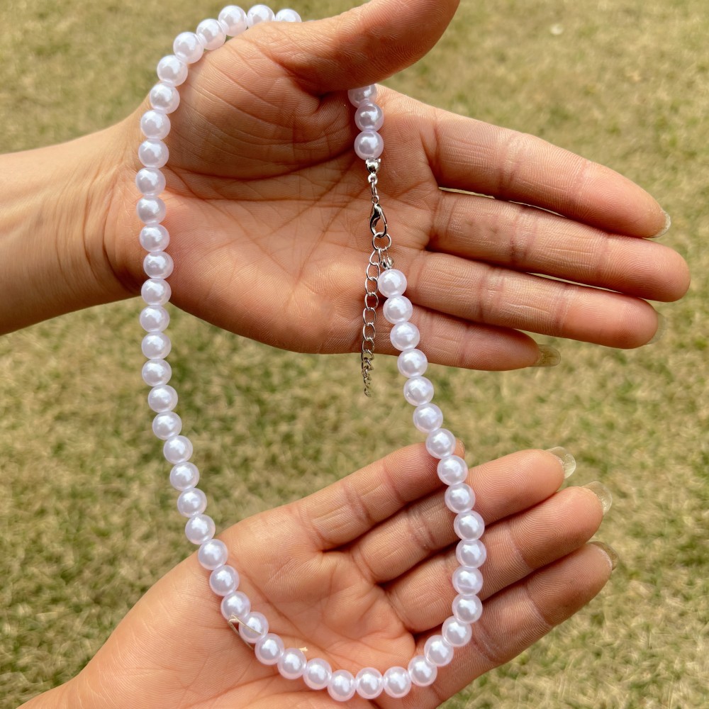 8mm 순백색 목걸이 (꼬리 체인 포함, 길이 연장 가능)