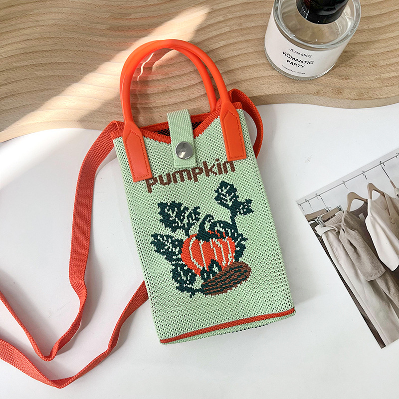 Nuevo diseño de nicho mini bolso para teléfono móvil de punto de vid de calabaza lindo y pequeño monedero de mensajero de un solo hombro portátil