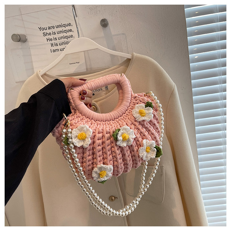 Women's Medium Fabric Flower Cute Weave Open Crochet Bag display picture 30