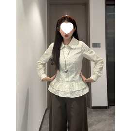 大码胖MM法式温柔风波点长袖衬衫女秋季娃娃领荷叶边显瘦百搭上衣