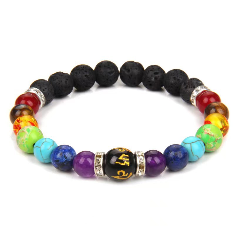 Volcanic stone double colorful + silver diamond ring