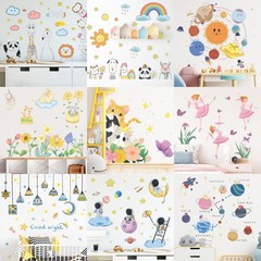 新外貿跨境卡通宇宙星球玄關客廳宿舍兒童房家居裝飾牆貼自粘批發