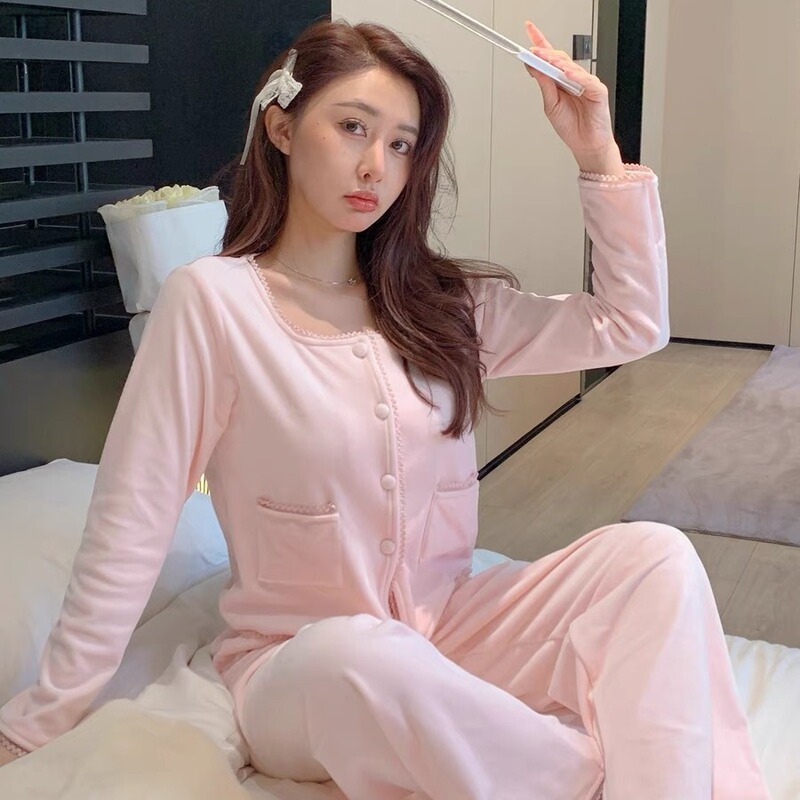 Pajamas women's autumn and winter double-sided velvet sea island velvet thickened Chanel style can be worn outside super soft silver fox velvet suit pure desire cardigan