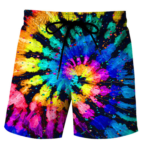 Summer European and American colored vertigo 3D printed shorts summer loose beach pants fashionable casual shorts for men