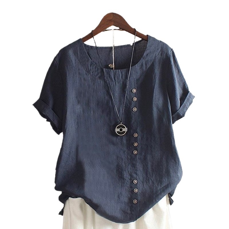 2025新型綿麻大サイズ綿麻婦人服半袖tシャツ夏新型レトロ快適|undefined