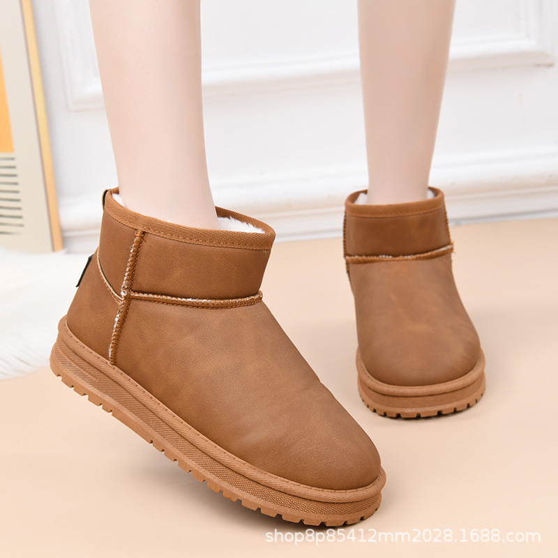 Winter New Couple Snow Boots Waterproof Leather Thickened fleece-lined Northeast Large Cotton Shoes Outdoor Warm Comfortable Cotton Shoes