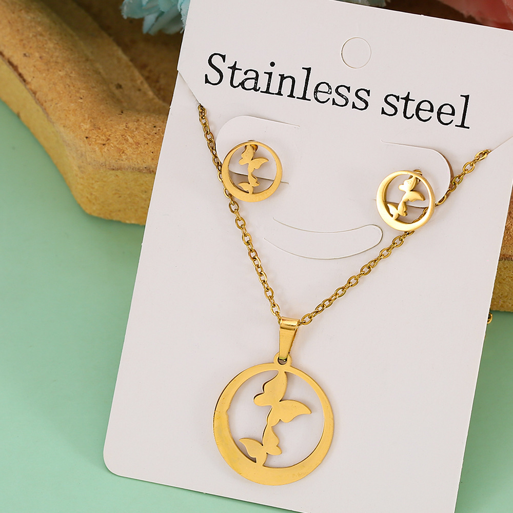 Großhandel Schmuck Einfacher Stil Pentagramm Auge Schmetterling Edelstahl 304 Überzug Schmuck-Set Kabelkette display picture 9