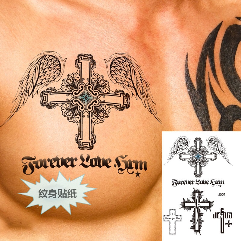 Temporary Tattoo Stickers for Collarbone, Cross, Back, Thigh, Arm, Suitable for Men and Women, European and American Style, Personalized Water Transfer Tattoo Stickers