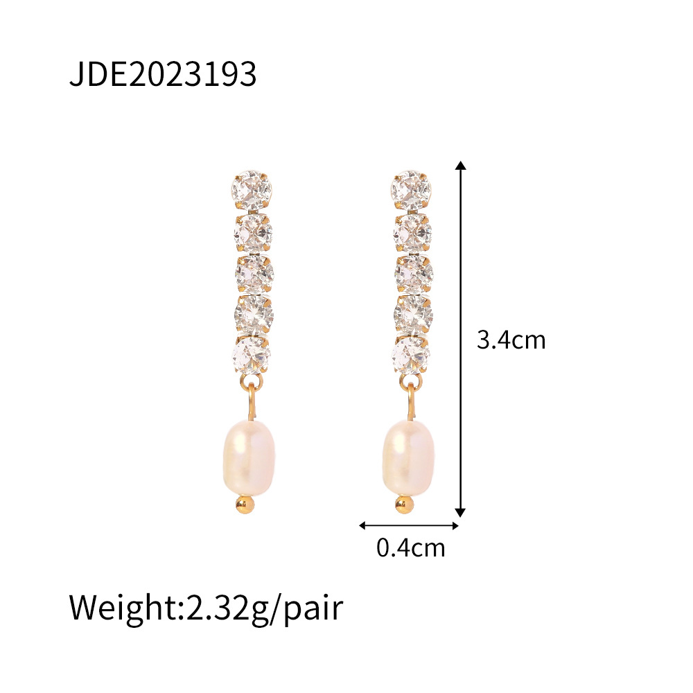 Women'S Gender 1 Pair Luxurious Geometric Inlay Stainless Steel Pearl Zircon Drop Earrings