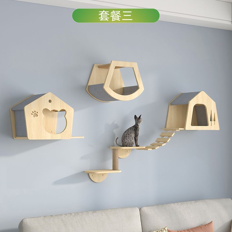 猫クライミングフレーム壁掛け小型オールインワン無垢材猫の巣猫ジャンプ台猫スクラッチ柱壁掛け六角スペースカプセル|undefined