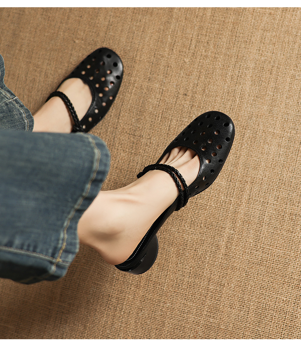 Sandal cao gót nữ quai ngang hở mũi, gót 3 cm, kiểu dáng thanh lịch — đen chi tiết 9