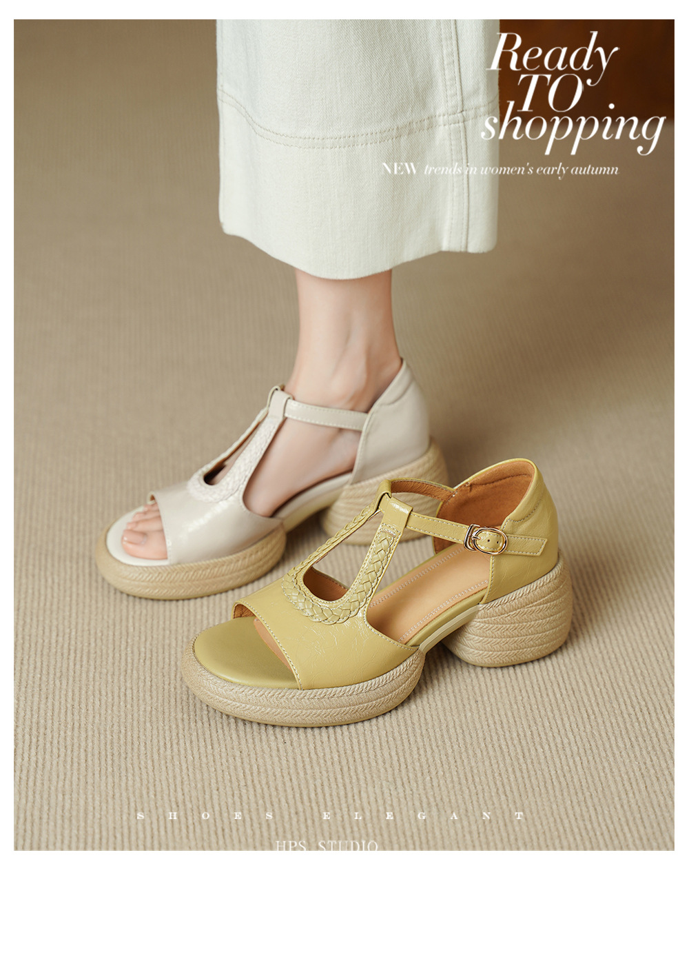 Sandal cao gót nữ mũi cá hở ngón, đế dày da cừu, gót 9 cm — màu trắng ngà chi tiết 2