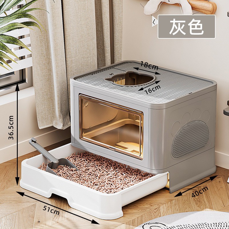Cajón plegable y totalmente cerrado, inodoro para gatos, ultra grande, anti-odor, anti-splash, fácil de limpiar, arena para gatos en stock