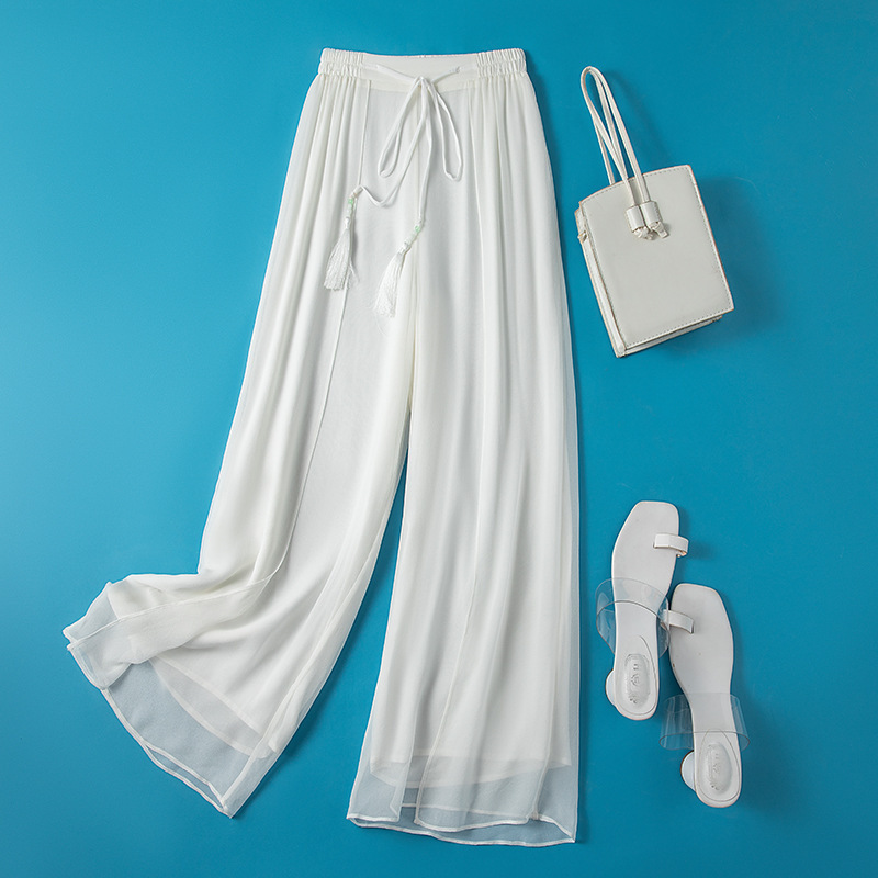 Thin Fairy-Like Fashionable Nine-Point Pants Internet Celebrity Women's Summer Elastic Waist Casual Pants Silk Tassel Wide-Leg Pants