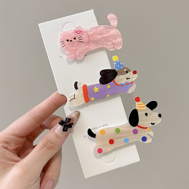 Caricatura encantadora fiesta cachorro gato clip de cabello de mujer lateral clip de banges clip de boca de pato clip de cabello para niños