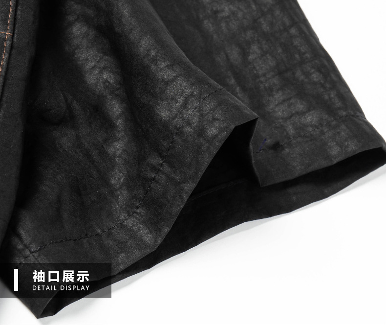 Áo sơ mi nam ngắn tay cổ đứng chất liệu lụa tơ tằm họa tiết vân rùa — Màu đen G6068 chi tiết 18