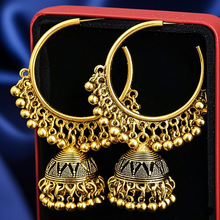 新款波西米亚印度风格耳环女士镀金复古吊灯铃铛流苏精致环状耳环