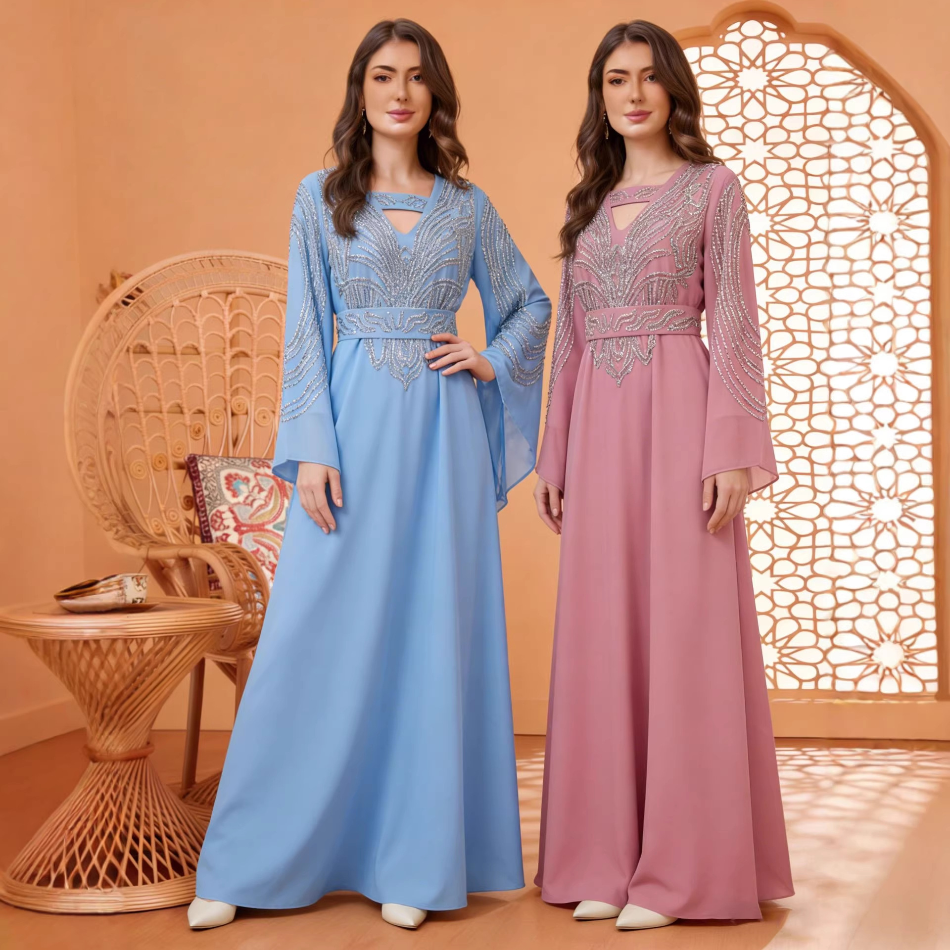 Cross-Border New European and American Women's Evening Dresses Suitable for Daily Wear, Elegant Rhinestone Women's Dresses, Evening Party Wear