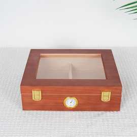 现货木制雪茄盒翻盖式带湿度计雪茄收纳盒家用实木雪茄收藏盒