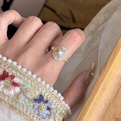 エナメル新中国風レトロパール四つ葉フラワーリング宮殿スタイルハイエンドコンパクトファッションハンドジュエリーガールフレンドへのギフトとして