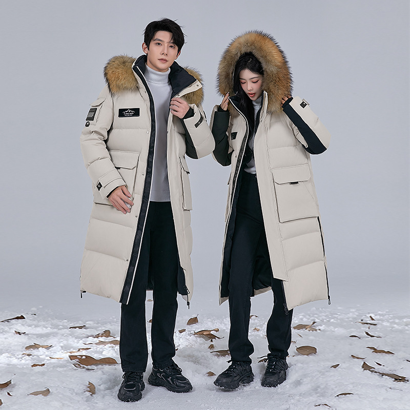 커플 확장 무릎 두꺼운 다운 재킷 90 벨벳 패션 남성용 화이트 덕 다운 남성 후드 재킷 남성 의류