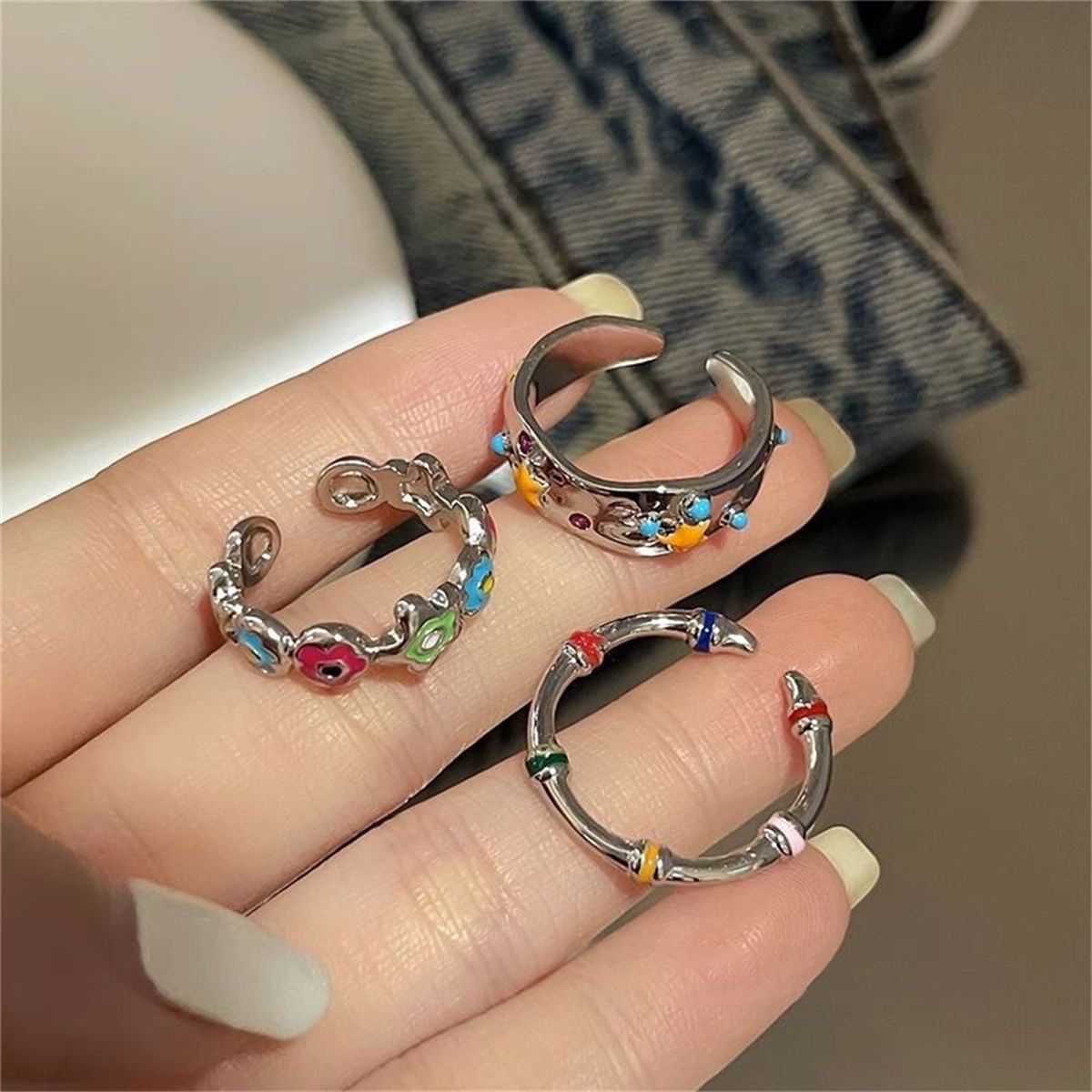 Dopamine Color Flower Ring Female Ins Niche Design Advanced Sense Opening Adjustable Personality Rainbow Ring