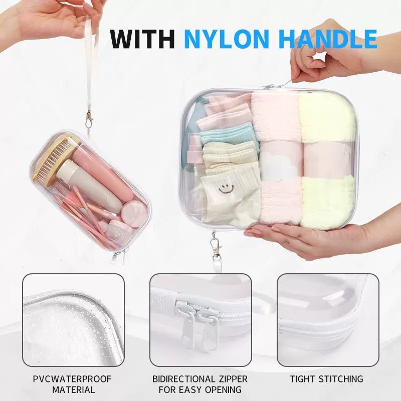 2025亚马逊旅行收纳袋套装存储居家化妆品玩具拉链硬塑PET盒带绳