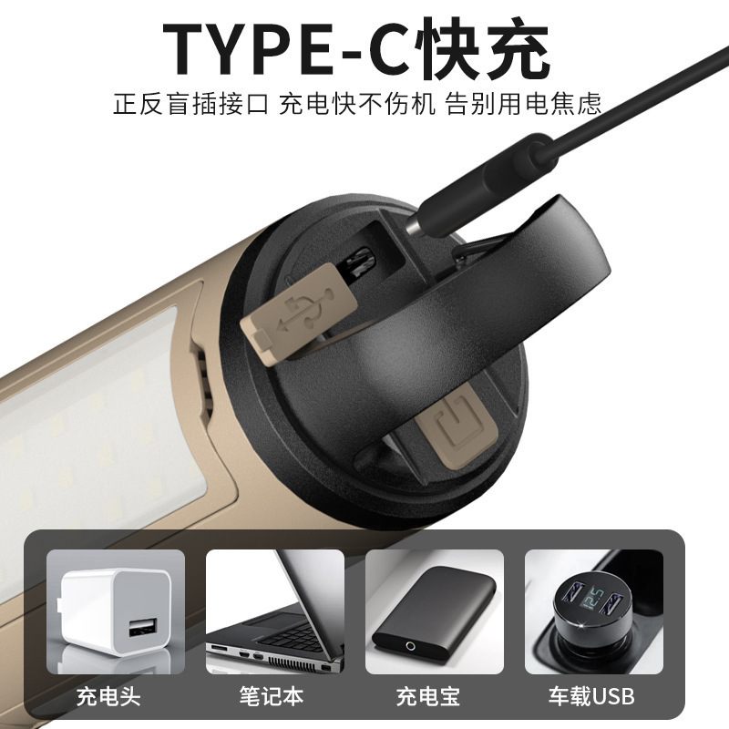 屋外ポータブル LED 吊り下げキャンプ ライト タイプ C 充電可能 90 ° フック付き折りたたみキャンプテントライト|undefined