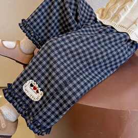 女童裤子阔腿裤2025休闲新款儿童洋气时髦格子宝宝秋装长裤图片色