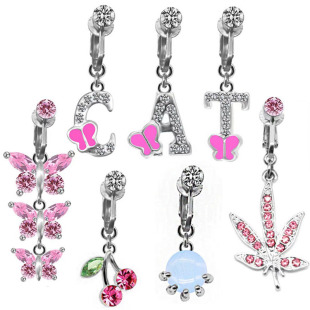 Bibi European and American cross-border butterfly navel ring puncture-free navel ring navel buckle ear clip Maple Leaf rabbit Cherry navel ring