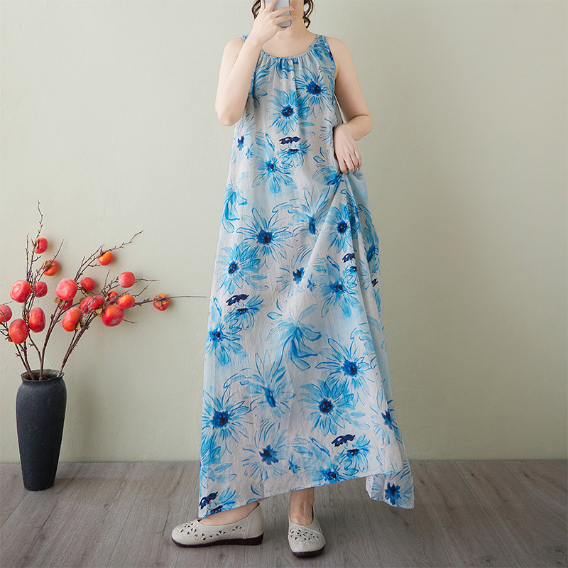 2025 New Summer Clothing Free Series Relaxed Lazy Skirt Normcore Floral Sleeveless Maxi Dress