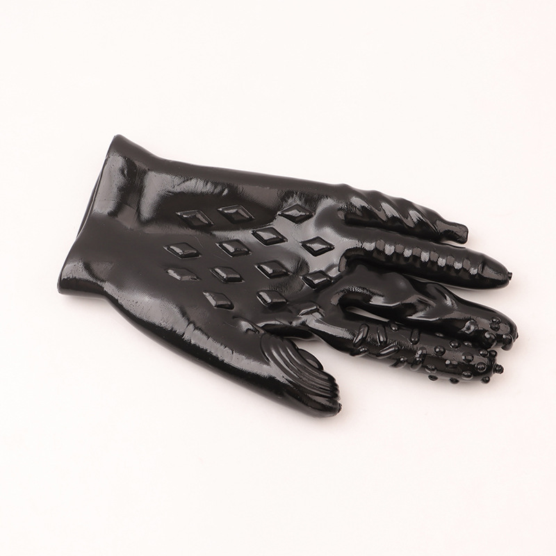 Finger Cots Textured Clitoral Stimulation Gloves with Lubricant, Black TPE — detail image 6