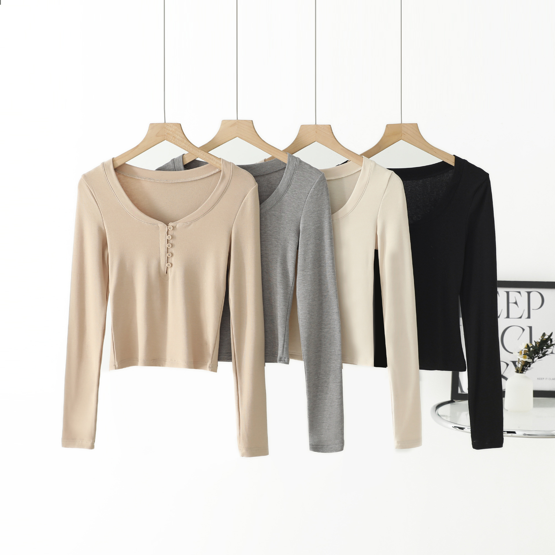 Осенний базовый приталенный сексуальный лонгслив, V-образный вырез, по фигуре