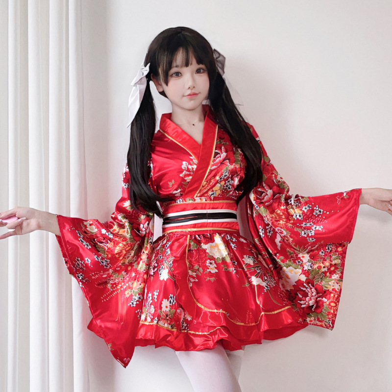 Japanese Formal Traditional Kimono Cosplay Costume Summer Japanese Style Printed Improved Yukata Kimono Women's Set