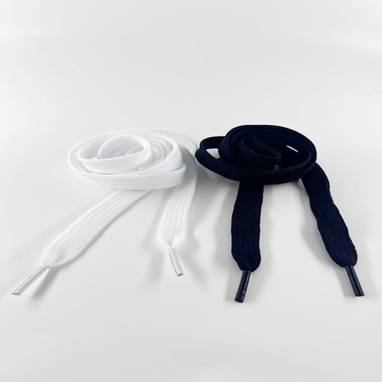 Factory wholesale 1cm wide thick encryption polyester webbing White Black double hollow flat shoelaces spot