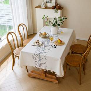 Embroidered Plaid Flower Fabric Tablecloth Tassel Tablecloth Rectangular Tea Table Tablecloth Tablecloth Fabric Factory Wholesale